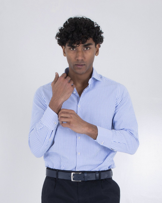 Camisa Clássica de Algodão com Riscas em Relevo para Homen